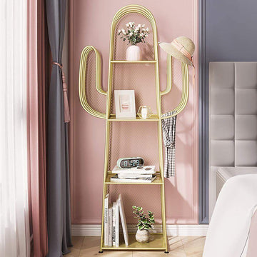 Gold Nightstand Shelf Metal Cactus Shape Bedside Shelves Modern Wall Decor Bedroom-Bookcases & Bookshelves,Furniture,Office Furniture